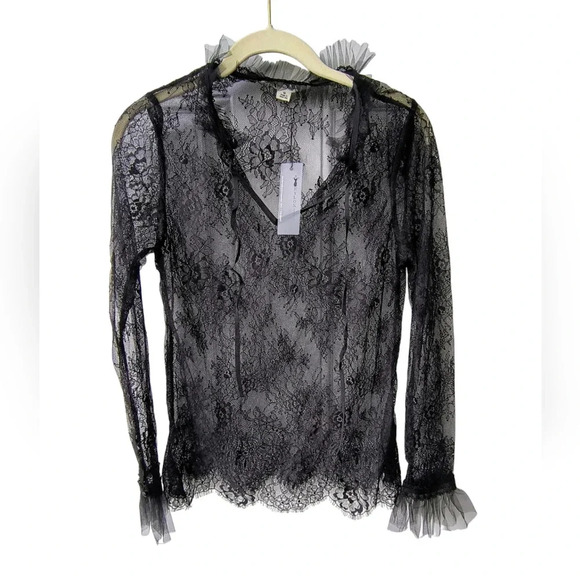 Nylon Apparel Women's Black Sexy Witchy Whimsigoth Sheer Lace Blouse, M, NWT - Picture 1 of 8
